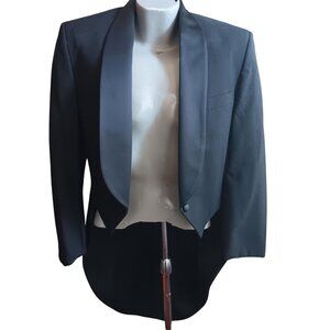 Raffinati Mens Black Tuxedo Jacket w/ Tails 36R USA Vintage 1990's Jet Black